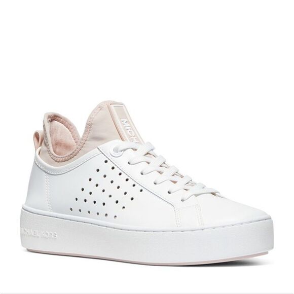Michael Kors Platform Ace Sneaker in White & Blush Pink Rose Gold Size 7.5 - Picture 1 of 16